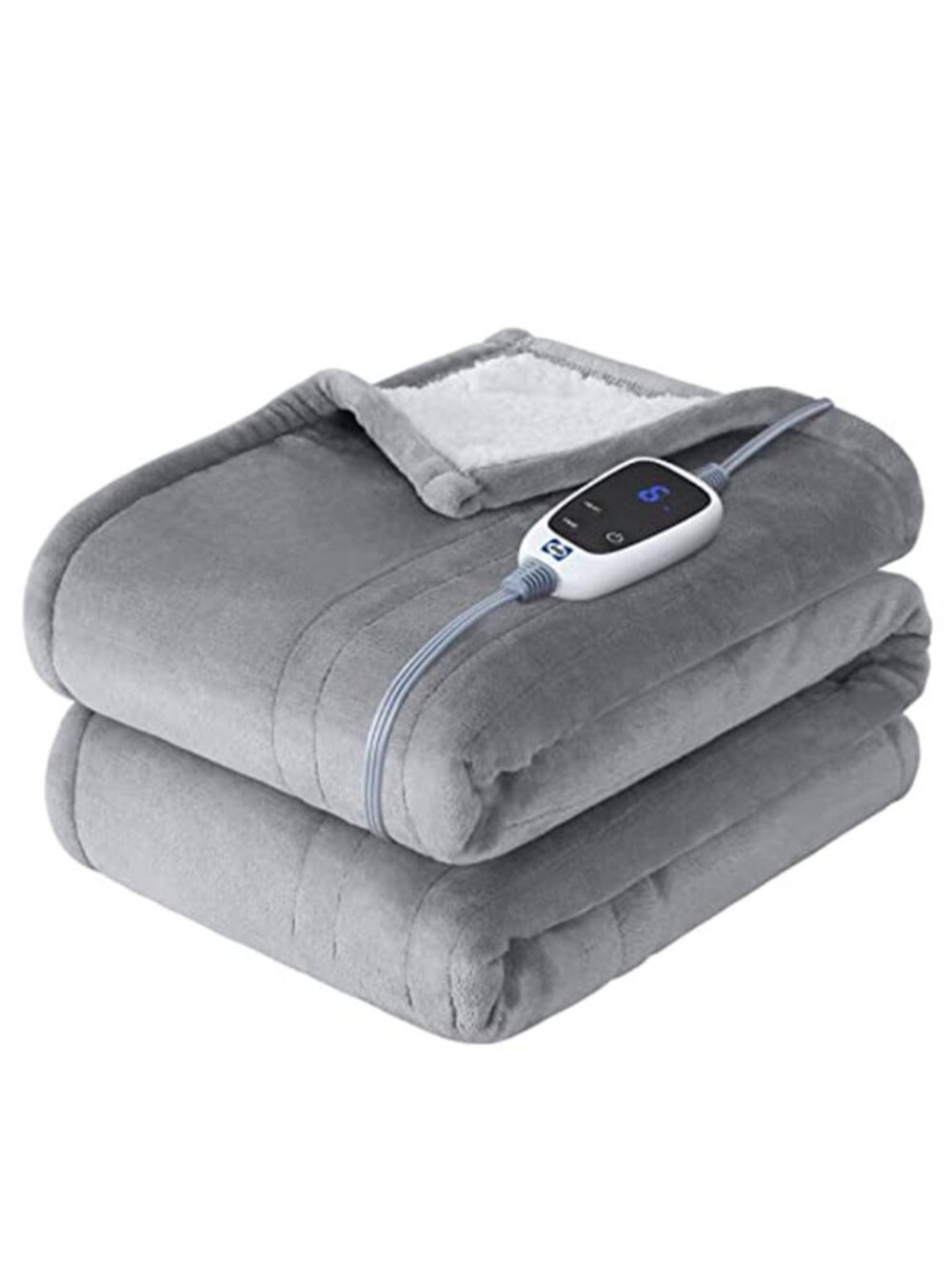 Electric Heated Throw Blanket Light Grey Sherpa Flannel 50 x 60 Auto Shut Off